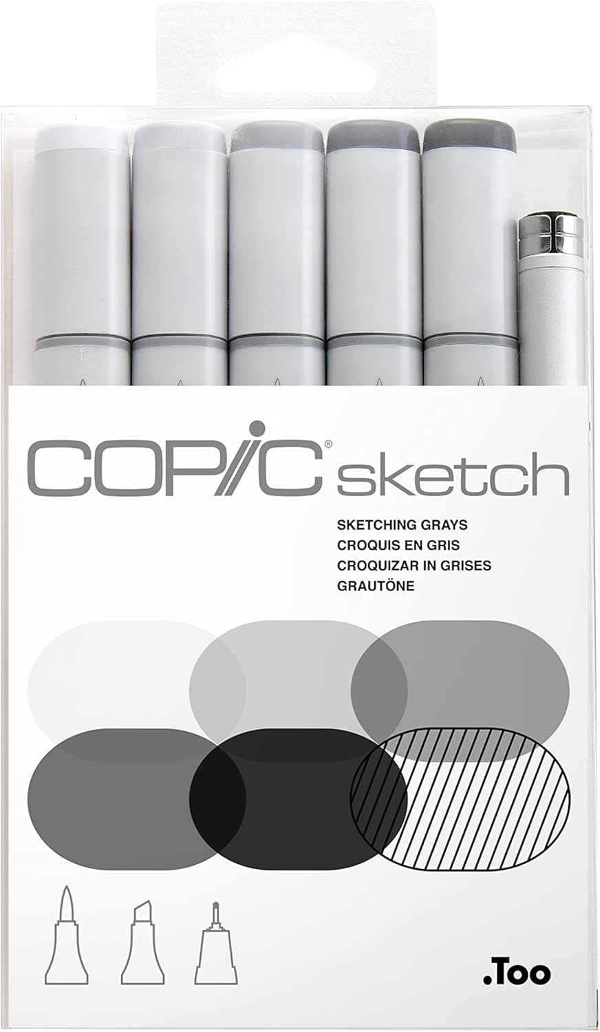 Copic Sketch Alcohol Marker 5 Colors + Multiliner SP Set, Sketching Grays